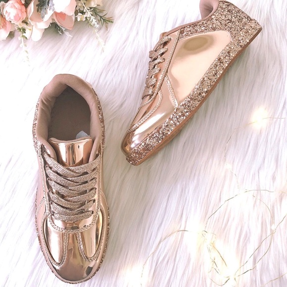 Glitter Rose Gold Metallic Patent Leather Sneakers - Picture 4 of 5